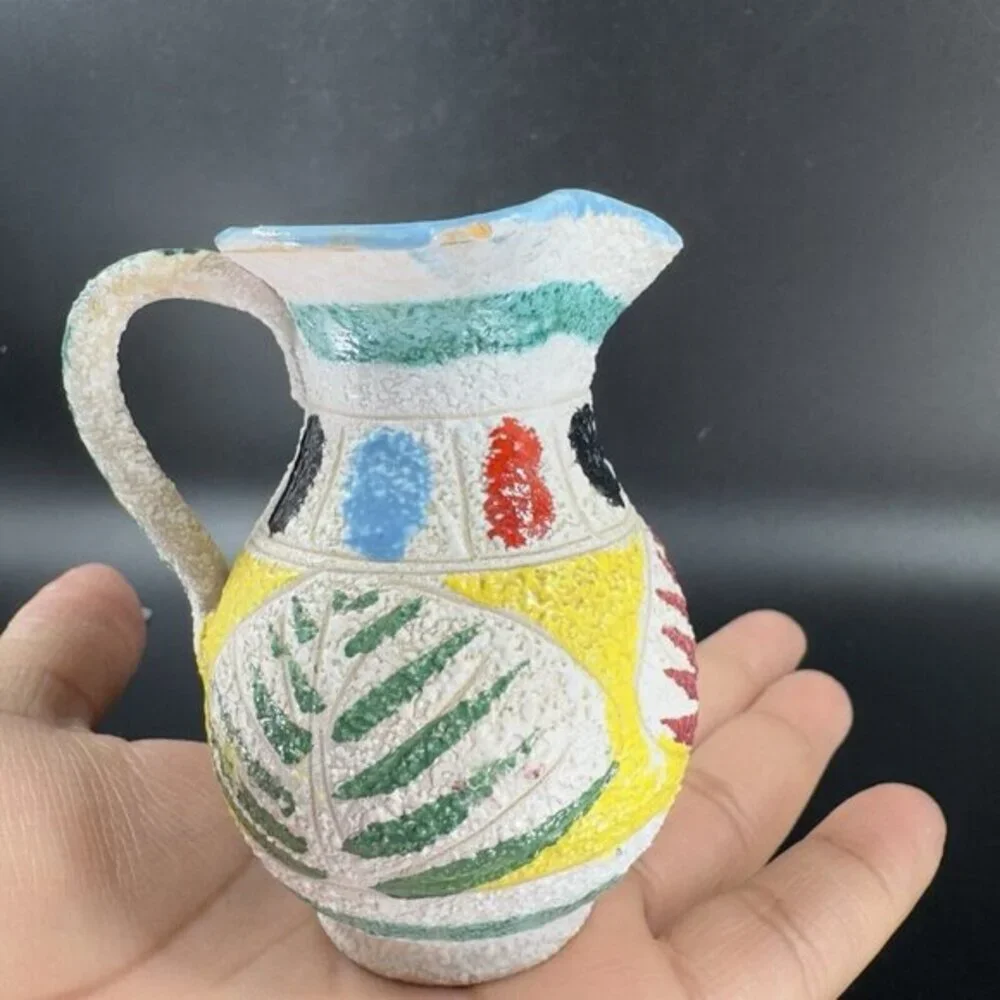 Vintage 1950s Italian Pottery Jug Pitcher Carafe Textured Glaze Made‎ In Italy